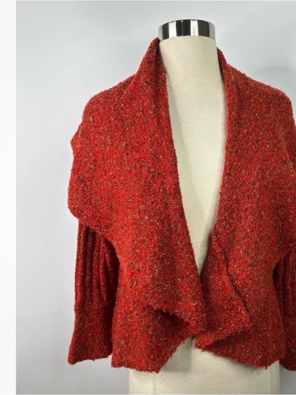 Curio wool Blend Bell Sleeve Women's Red Cropped Open-Front Sweater Cardigan